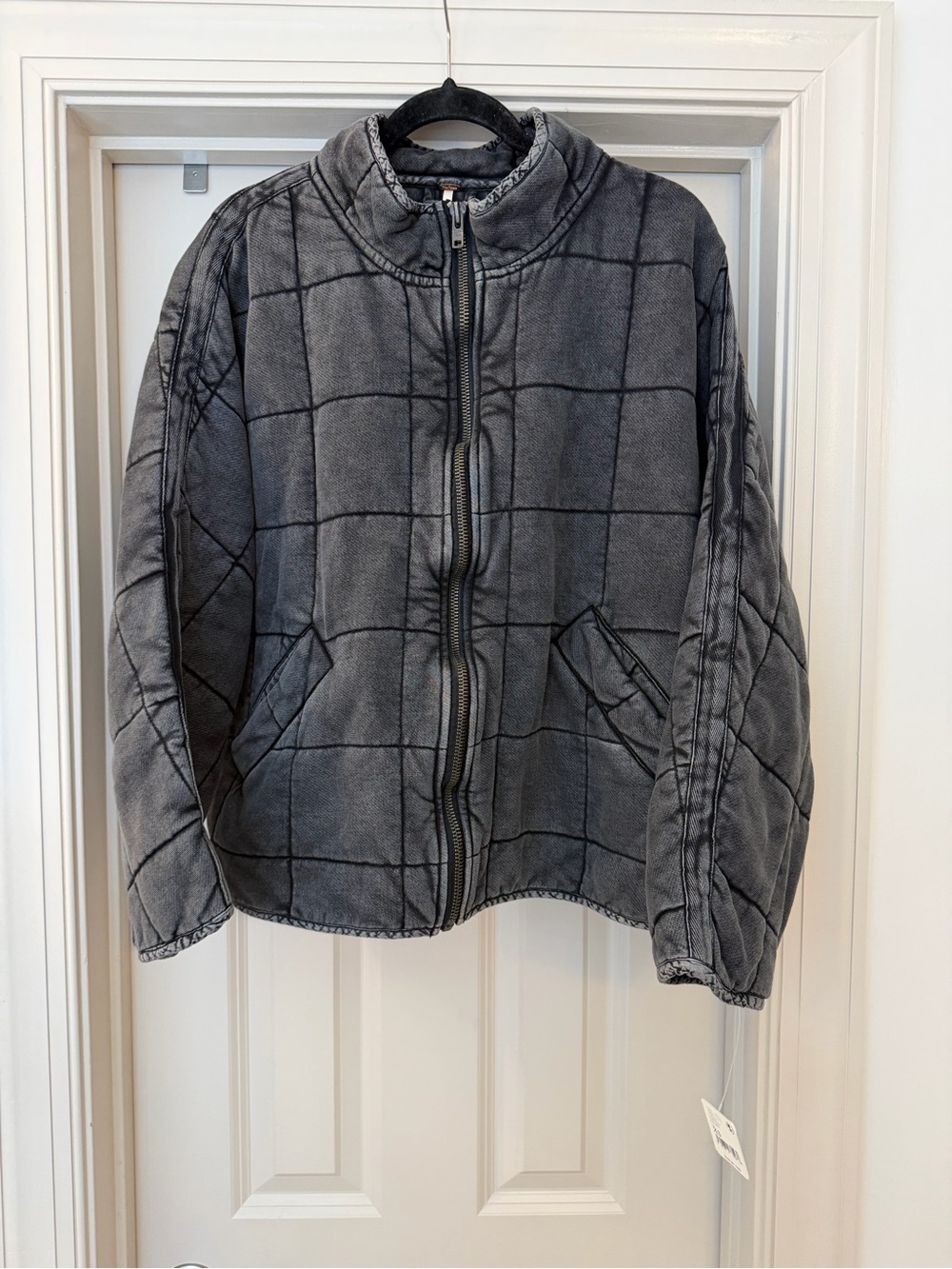 New Free People XS Weathered Faded Black Dolman Quilted Oversized Jacket